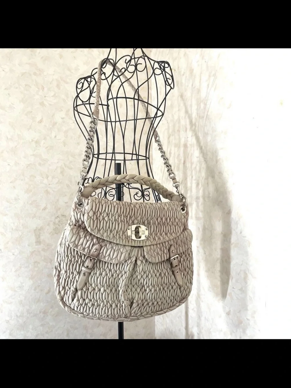 Miu Miu Pale Pink Quilted Braided-Handle Shoulder Bag